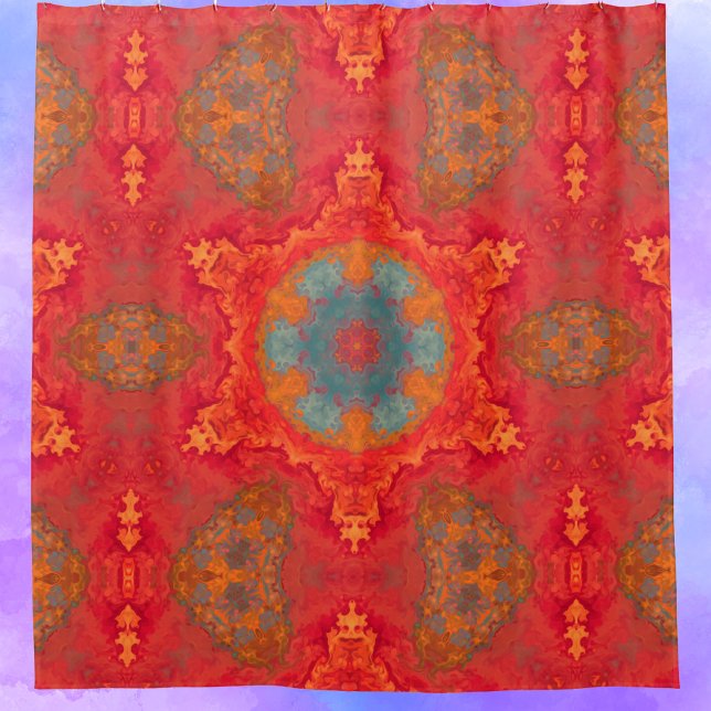 Para Box Cortina Chá Psicodélica Vermelha Hippie e Teal (Criador carregado)