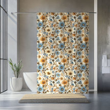 Cortina de Acento de Terracota Boho Floral Azul Ma