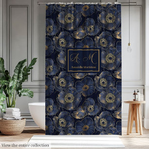 Para Box Cortina de Banheiro Chic Navy Gold Statement