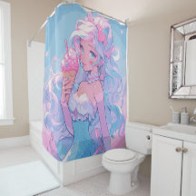 Cortina de Banho Anime Kawaii Sereia