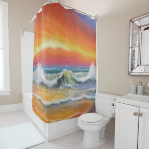 Para Box Cortina de Banho Arte do Pôr do Sol no Mar - Pintu