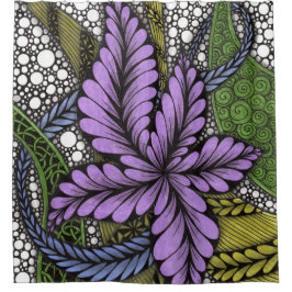 Para Box Cortina de Banho Artsy Purple Floral Zen Doodle