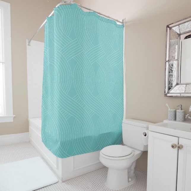 Para Box Cortina de Banho Azul-Verde, Linhas Brancas Entrel (In Situ)
