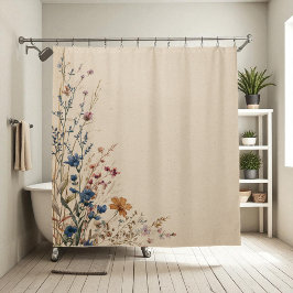 Para Box Cortina de Banho Beige Border Rustic Boho Flor Sil