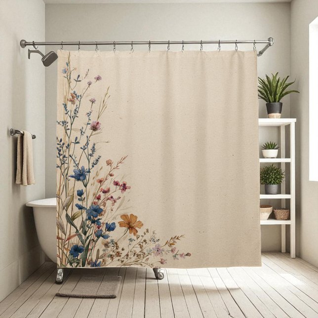 Para Box Cortina de Banho Beige Border Rustic Boho Wildflow (Beige Border Rustic Boho Wildflower Shower Curtai Shower Curtain)