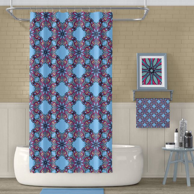 Para Box Cortina de Banho Boho Bloom em Azul Céu (Criador carregado)