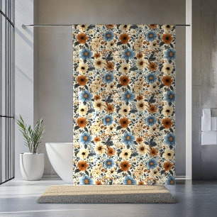 Para Box Cortina de Banho Boho Terracota Floral Azul Pó