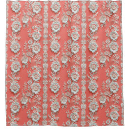 Para Box Cortina de Banho com Efeito de Renda Branco-Coral 