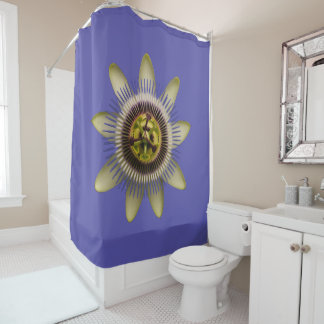 Para Box Cortina de Banho com Forro e Medalhão Floral Azul