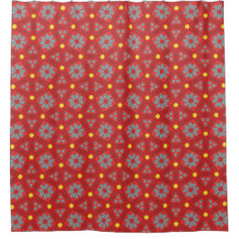 Para Box Cortina de Banho com Geometria Floral Vintage Verm