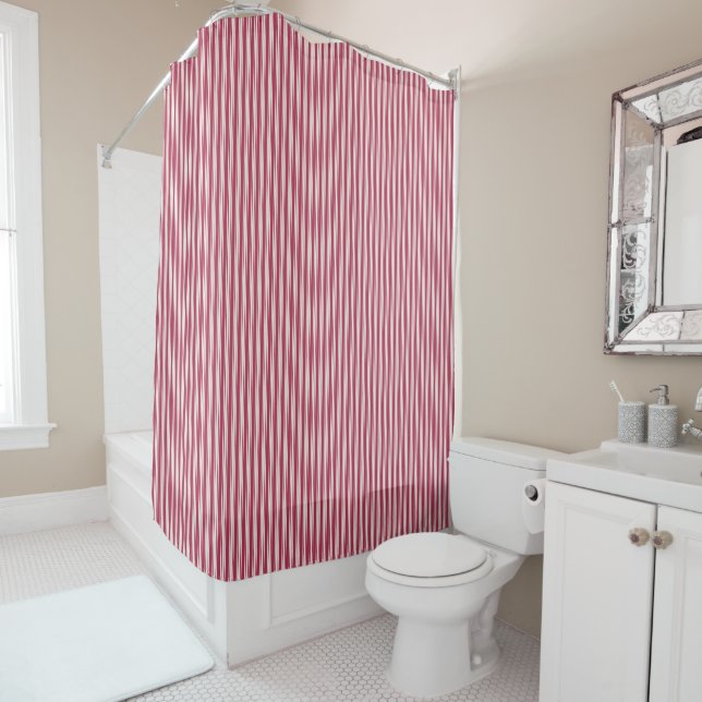 Para Box Cortina de Banho com Listras de Ticking Rosa e Bra (In Situ)