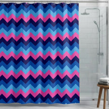 Cortina de Banho com Padrão Chevron Rosa Azul Lega