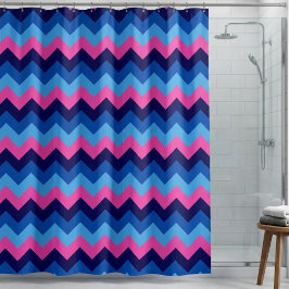 Para Box Cortina de Banho com Padrão Chevron Rosa Azul Lega