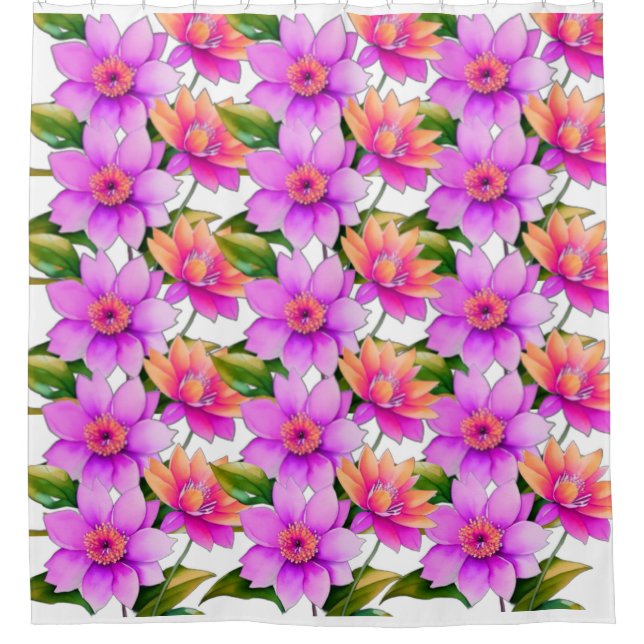 Para Box Cortina de Banho com padrão de flores Roxas (Frente)