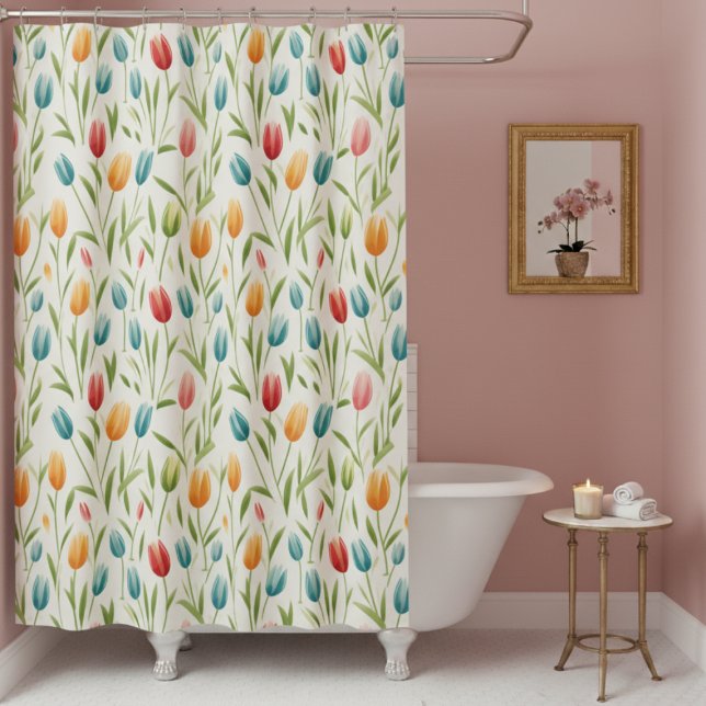 Para Box Cortina de Banho com Padrão Floral (colorful fun spring tulips floral garden shower curtain)