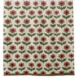 Para Box Cortina de Banho com Padrão Floral Vermelho e Verd