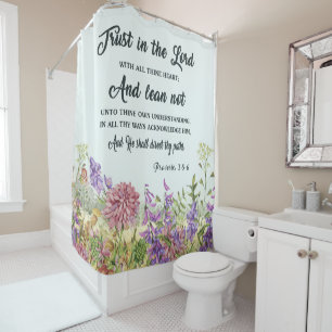 Para Box Cortina de Banho com Versículo Bíblico e Flores