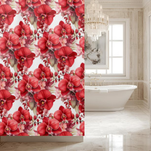Para Box Cortina de Banho de Orquídeas Vermelhas Elegantes