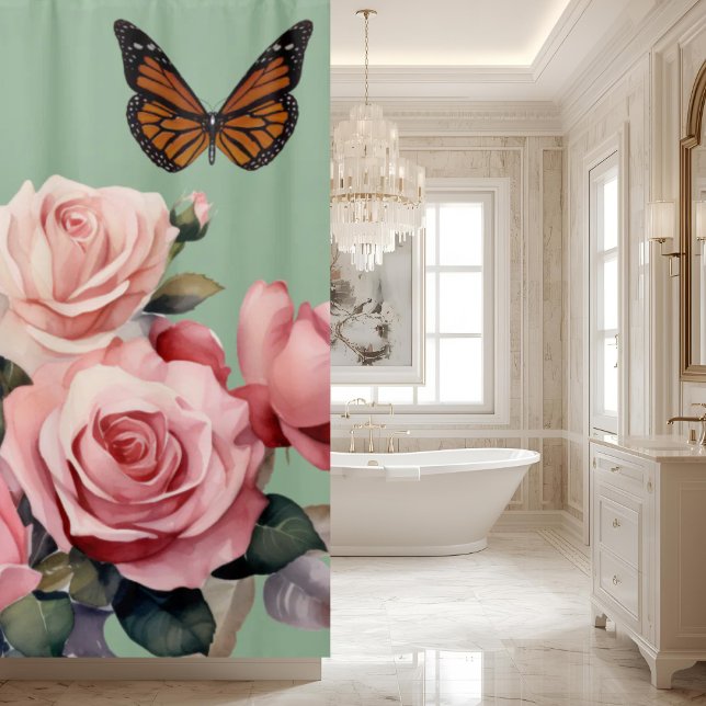 Para Box Cortina de Banho de Rosas Rosa Claro Elegante com  (Criador carregado)