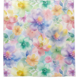 Para Box Cortina de Banho Floral Aquarela Pastel