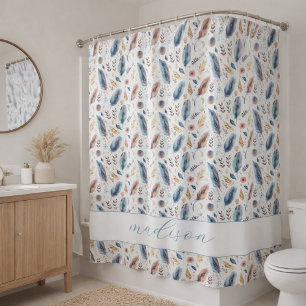Para Box Cortina de Banho Floral com Pena Boho Personalizad