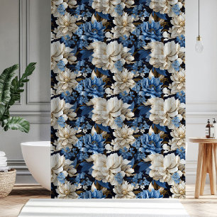 Para Box Cortina de Banho Floral Marfim Azul Moderno