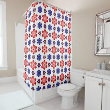 Cortina de Banho Flores Roxo Azul Boho Vermelho