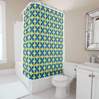 Para Box Cortina de Banho Geométrica Azul Amarelo Mediterrâ