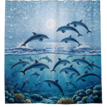Cortina de Banho Golfinhos Lua Cheia
