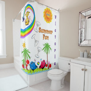 Para Box Cortina de Banho Infantil Arco-íris Sol Girafa