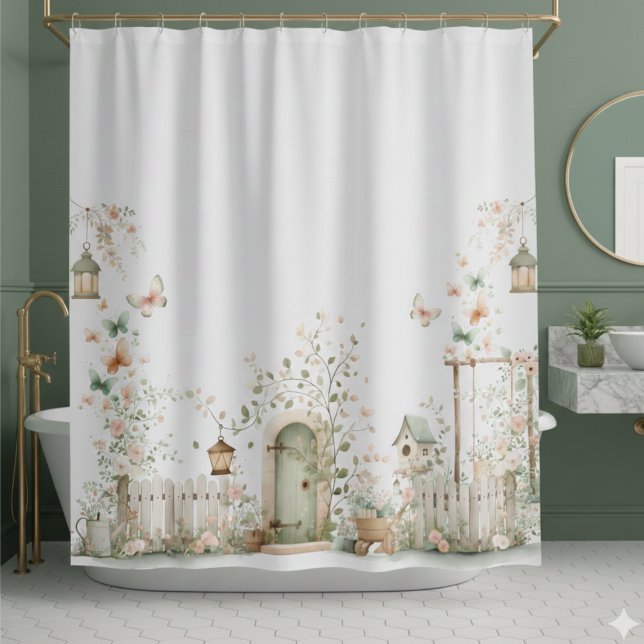 Para Box Cortina de Banho Jardim Floral (cute whimsical elegant pretty cottagecore floral garden shower curtain)