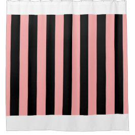 Para Box Cortina de Banho Listrada de Preto e Rosa Coral
