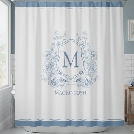 Para Box Cortina de Banho Personalizada Azul Vintage Monogr