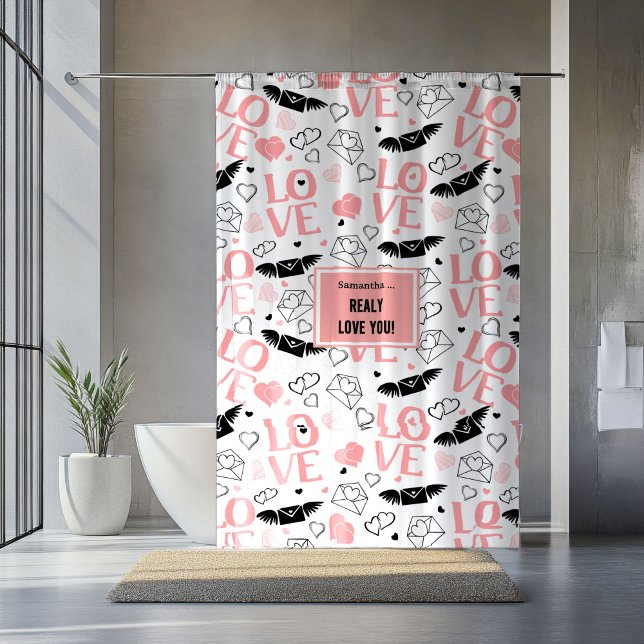 Para Box Cortina de Banho Presente de Amor Personalizado Co (Custom Love Gift Shower Curtain Hand Drawn Hearts)