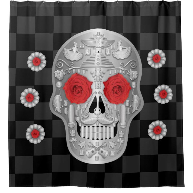 Para Box Cortina de Chá Chrome Calavera (Rosa vermelha) (Frente)