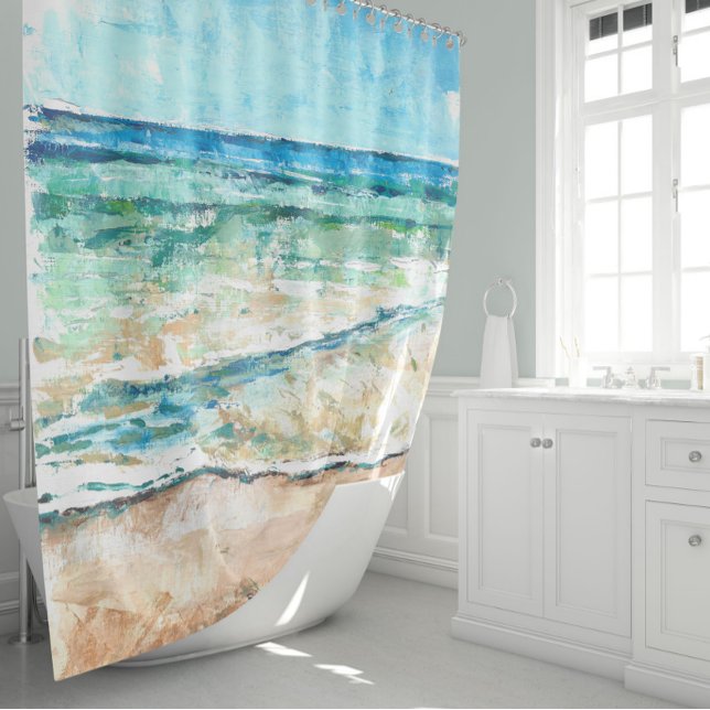 Para Box Cortina de Chá Costeira da Beach House (Beach House Coastal Artwork Shower Curtain by Jenn's Emporium.)