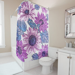 Para Box Cortina de Chá da Banheira Floral Roxa e Azul
