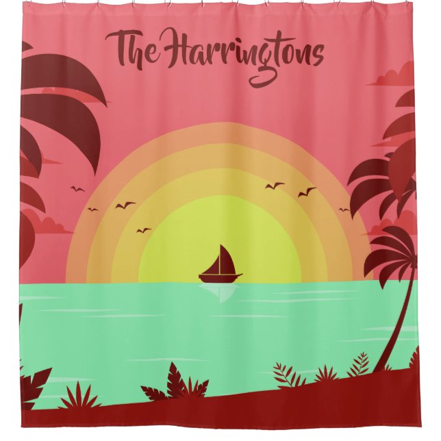Para Box Cortina de chá de nome personalizado do Beach Illu (Frente)