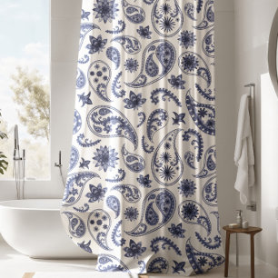 Para Box Cortina de Chá de Paisley Azul e Branco Luxusto