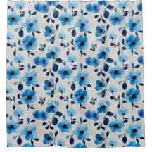 Cortina de Chá Floral de Cor Azul Elegante