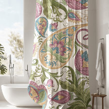 Cortina de Chá Floral de Paisley Verde e Púrpura