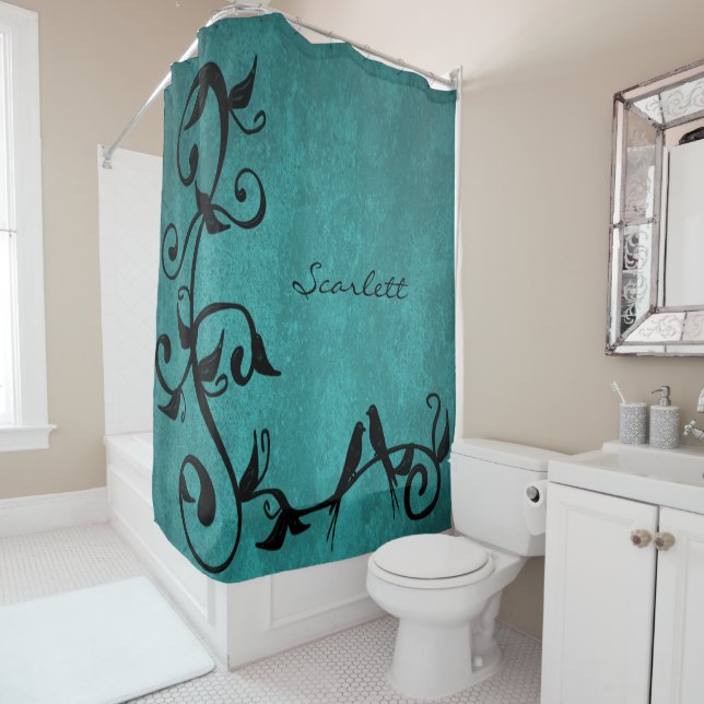Para Box Cortina de Chá Personalizada Teal Lovebird (In Situ)