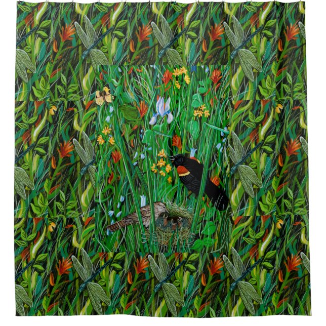 Para Box Cortina de Chá "Red Wing Blackbird & Dragonfly" (Frente)