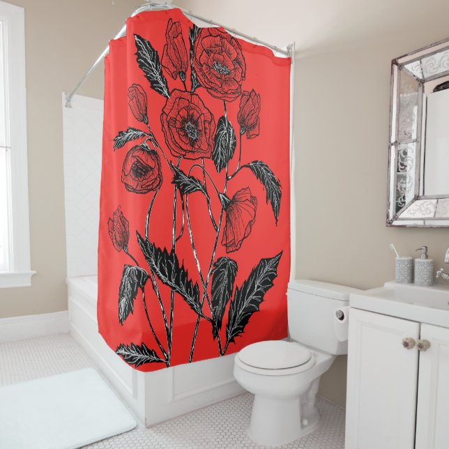 Para Box Cortina de Chá Vermelho com Poppies Escolher Cores (In Situ)