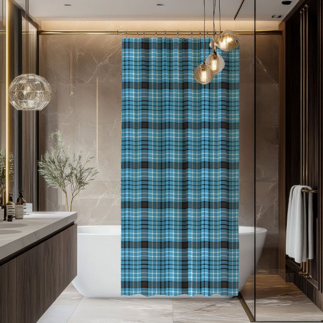 Para Box Cortina de Chuva Xadrez Masculina Ousada Azul Cinz (Chic Bold Manly Plaid Shower Curtain Blue Grey)