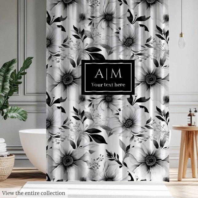 Para Box Cortina de chuveiro botânica monocromática elegant (Elegant monochrome botanical shower curtain)
