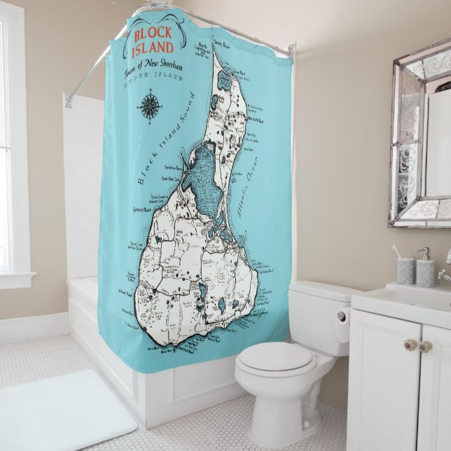 Para Box Cortina de chuveiro com mapa da Ilha Block RI (In Situ)