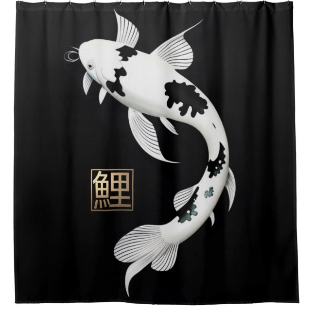 Para Box Cortina de chuveiro com peixes Koi preto e branco (Frente)