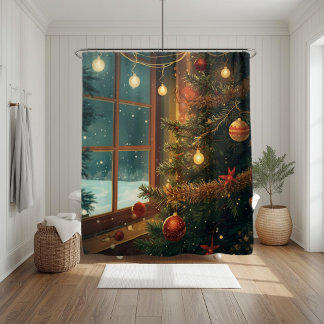 Para Box Cortina de Chuveiro de Natal na Janela Aconchegant