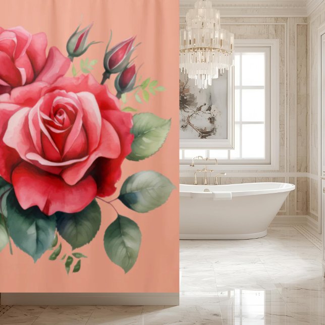 Para Box Cortina de Chuveiro de Rosas Vermelhas Rosa Elegan (Criador carregado)